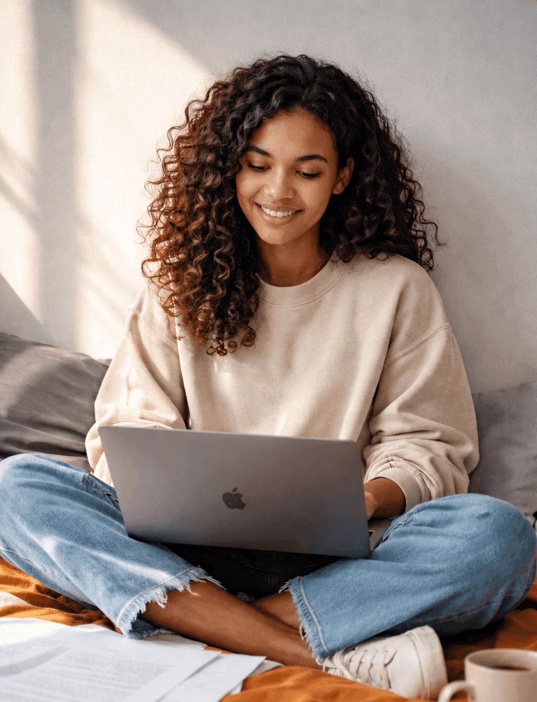 A member checking her credit report on a laptop