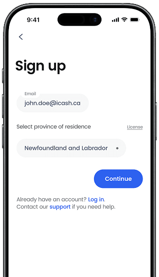 iCash app — Create your account